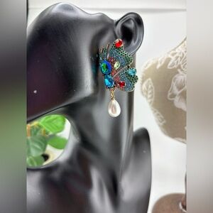 Colorful Butterfly Crystal Earring with Pearl Drop ✨